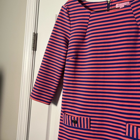 Lilly Pulitzer Coral Navy Striped Dress Sz M - Picture 7 of 9